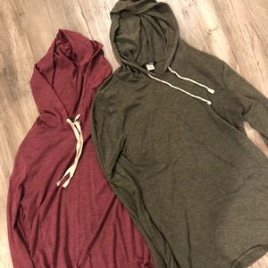 2 Hooded long sleeve tops.